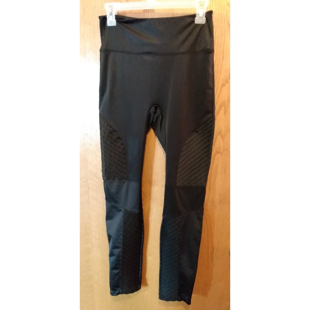 Shiny Black Leggings Embellished M Stella Luce Womens Workout Yoga dance grunge